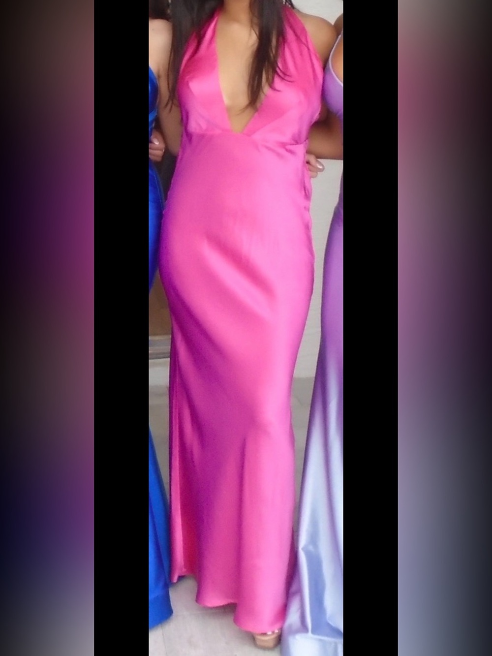 REVOLVE Hot Pink Satin Halter Gown